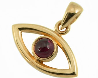 Authentic Garnet Evil Eye Pendant in 14k Gold, Gold Evil Eye Necklace Charm, Pendant, Protection Charm, Jewish Jewelry, Handmade in Israel