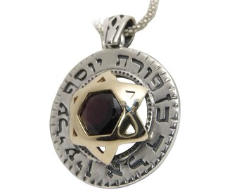 Protección contra el mal de ojo con colgante de ónix con estrella de David, colgante de Kábala en plata de ley y oro, Magen David judío