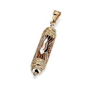 Gold Filigree Mezuzah Pendant, Solid 14k Gold Mezuzah Necklace Pendant, White Gold Shin Hebrew Pendant, Protection Pendant, Jewish Jewelry