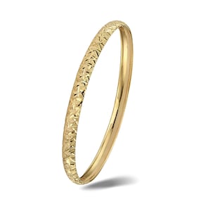 Brazalete apilable marroquí en oro amarillo de 14 quilates - Brazalete de oro macizo grabado por el diseñador - Joyería de boda israelí - Regalos hechos a mano para ella