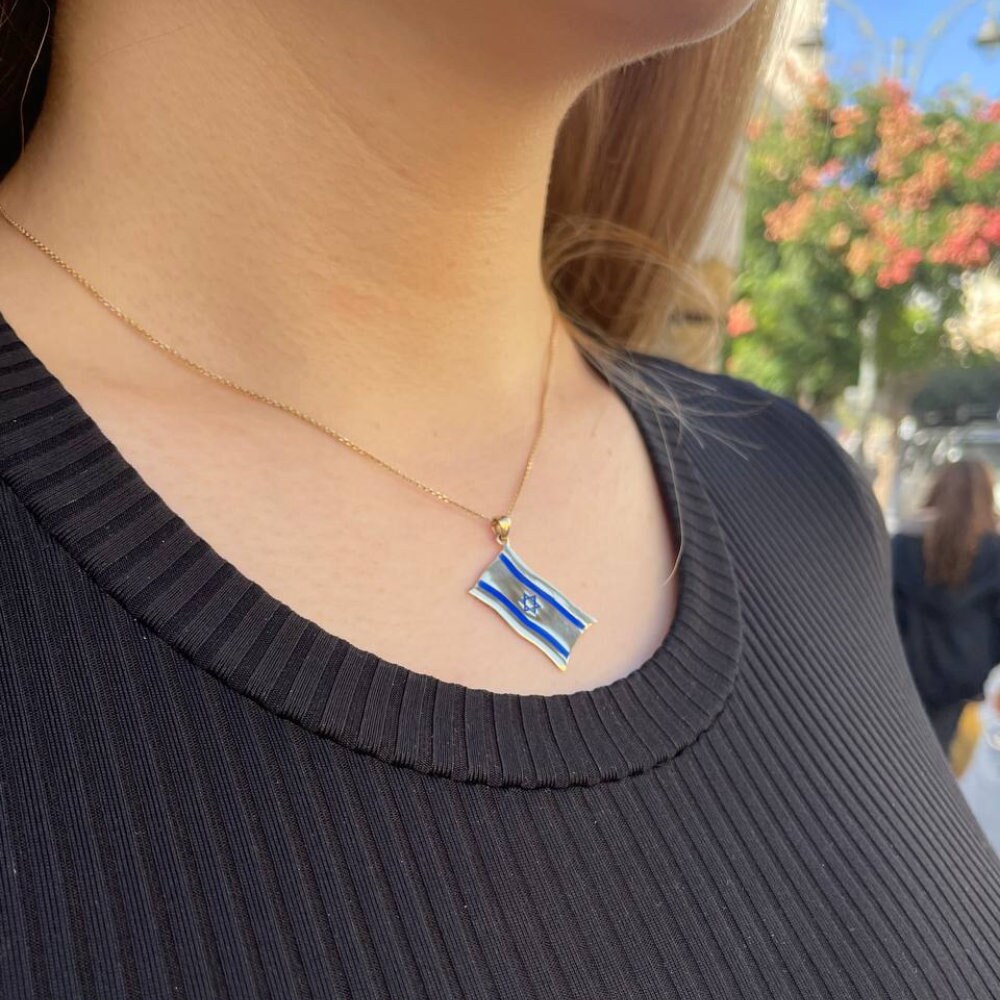 Collana bandiera israeliana,collana stella di david, fascino Magen