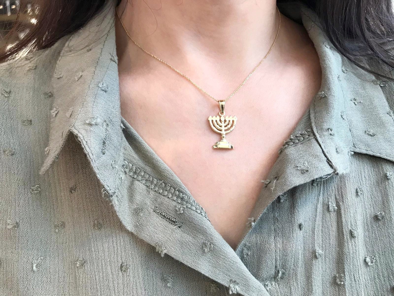 Gold Menorah Pendant Solid 14k Gold Menorah Necklace Pendant Etsy Israel