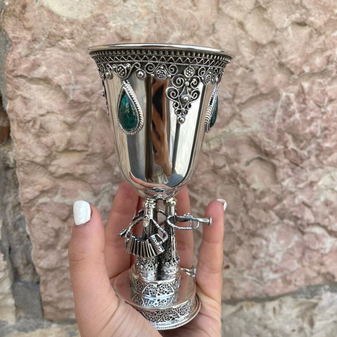 Unique Silver Kiddush Cup W Hasidic Musicians Sterling Silver Etsy
