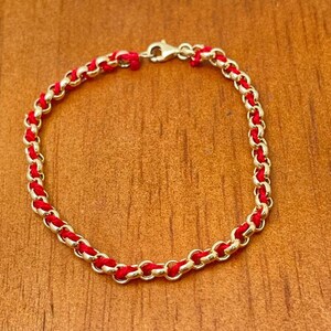 14k Gold Kabbalah Bracelet, Woven Red String Gold Protection Bracelet, Red String Kabbalah Jewish Good Luck Bracelet from Israel