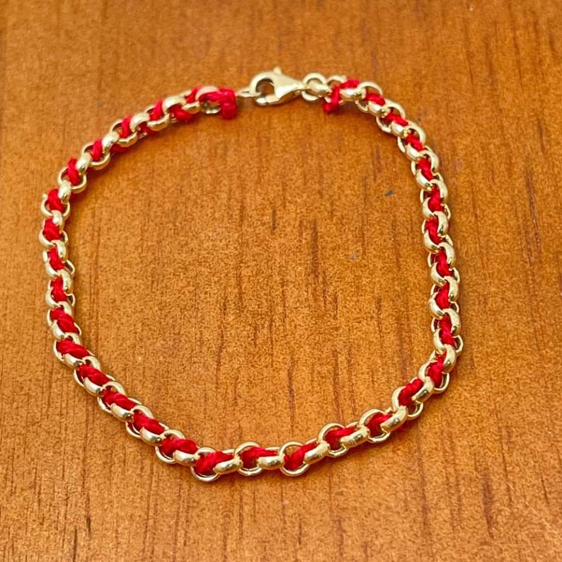 14k Gold Kabbalah Bracelet, Woven Red String Gold Protection Bracelet, Red String Kabbalah Jewish Good Luck Bracelet from Israel