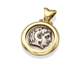 Authentic Alexander the Great Coin Pendant in 14k Gold, Ancient Coin Pendant, Ancient Greek Coin Handmade Jewelry, Wear a Piece of History!