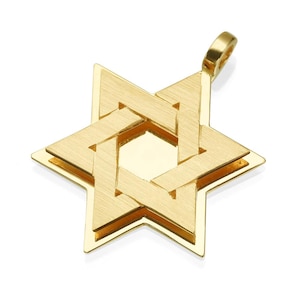 18k gouden Davidsterhanger, elegante verweven sterhanger, 18k massief gouden Joodse sterkettinghanger, Magen David, Joodse sieraden