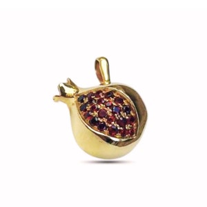 Garnet Pomegranate Pendant in 14k Solid Gold, 3D Pendant, Original Seven Species of Israel, Rosh Hashanah Gift, Jewish Symbol of Abundance