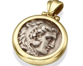 Authentic Alexander the Great Coin 14k Gold Pendant, Ancient Coin Pendant, Alexander the Great Coin Pendant, Historical Coin Gold Pendant