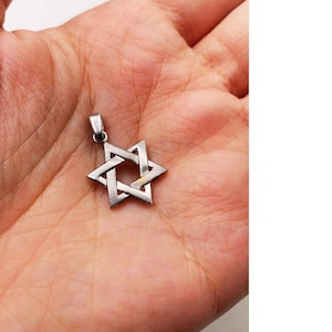 14K White Gold Star of David Pendant Interwoven Style, Jewish Star Charm, Brushed Magen David Pendant, Protection Talisman from Israel