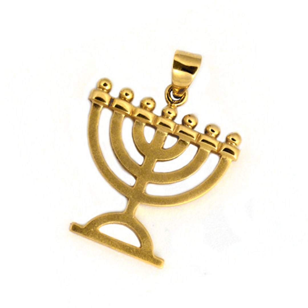 Gold Menorah Pendant, Solid 14k Gold Menorah Necklace Charm