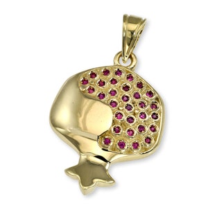Ruby Pomegranate Pendant 14K Gold, Ruby Seeds Pomegranate Symbolic Jewish Pendant, Fruit Shaped 14k Gold Pendant, Jewish Holiday Gifts