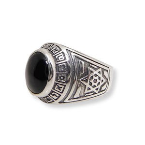 Hebrew Names of G-d Onyx Kabbalah Ring in Sterling Silver, Star of David Ring, Men&#39;s Bold Signet Ring, Jewish Magen David Charm