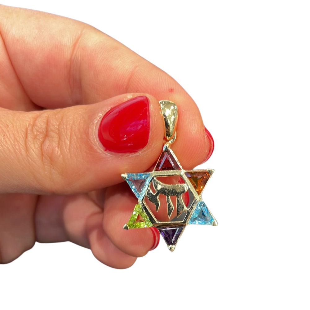 Rainbow Jewish Star Necklace - Mamaleh Jewelry 18 Inches