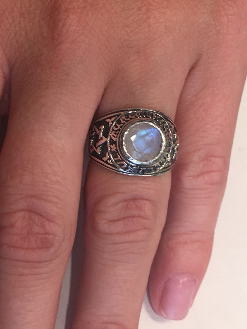Men's Moonstone Ring in Sterling Silver Shema Israel Ring Etsy