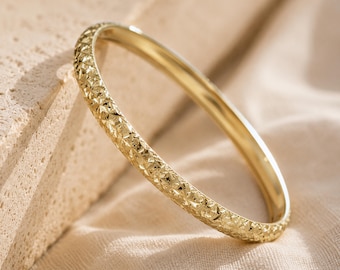 Moroccan Stacking Bangle in Solid 14K Gold: Handmade Israeli Wedding Jewelry