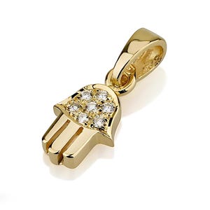 Diamond Hamsa 18k Gold Pendant, Solid 18k Gold Hamsa Pendant, Protective Hand of Fatima, Natural Diamond Studded Hamsa Charm, Jewish Jewelry