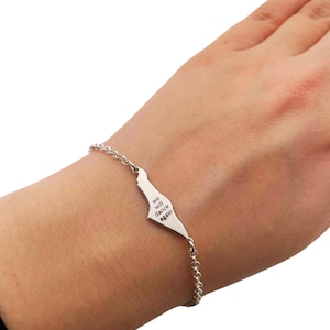 Bracelet We Will Dance Again en argent sterling : gravure sur une carte d'Israël, bracelet Force et espoir, bijoux israéliens inspirés de Mia Schem
