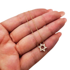 Diamond Star of David Linked Minimalist Necklace in 14k Gold, Delicate Israeli Magen David Charm, Support Israel, with the Jewish Star