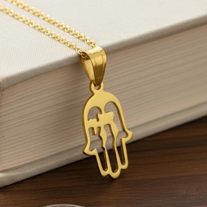 Hamsa Chai Pendant in 14k Gold, 2 Jewish Symbols Protection Charm, Handmade in Israel
