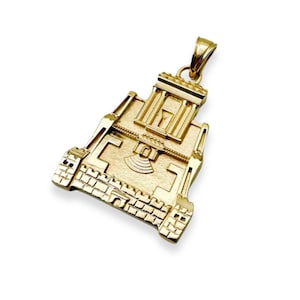 Jewish Holy Temple Pendant in 14K Gold, Second Temple of Jerusalem, Herod&#39;s Temple Pendant, Holy Temple Jewish Jewelry from Israel