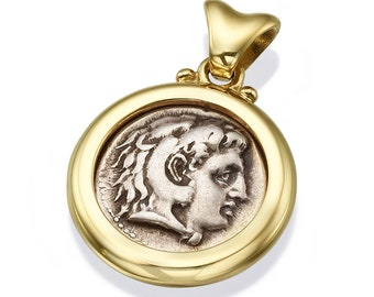 14k Gold Alexander the Great Coin Pendant, Ancient Coin Pendant, Alexander the Great Coin Pendant, Authentic Alexander Coin Gold Pendant