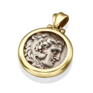 Authentic Alexander the Great Coin Pendant, 14K Gold Bezel Necklace, Ancient Greek Coin Jewelry, Historical Artifact Pendant, Collector Gift