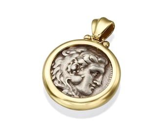 Authentic Alexander the Great Coin Pendant, 14K Gold Bezel Necklace, Ancient Greek Coin Jewelry, Historical Artifact Pendant, Collector Gift