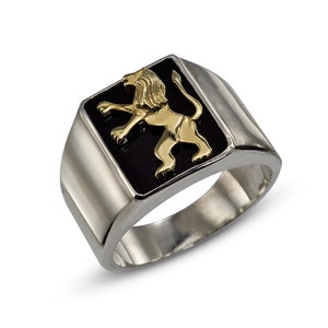 Lion of Judah Sterling Silver and 14k Gold Signet Ring, Silver Signet ...
