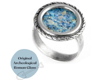 Roman Glass Ring in Sterling Silver, Cocktail Ring, Israeli Ring, Ancient Roman Glass Jewelry, Original Archeological Glass from Israel