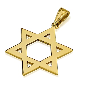 Star of David Necklace Pendant in 14k Solid Gold, Large Jewish Star Pendant, Gold Magen David Pendant, Men&#39;s Jewish Jewelry