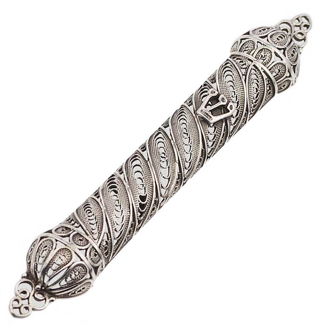 Mezuzah Case With Sterling Silver Filigree, Mezuzah With Scroll for Door, Ornate Mezuza