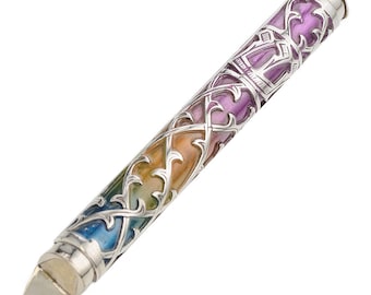 Mezuzah Case in Sterling Silver, Watercolors Mezuzah with Scroll for Door, Colorful Enamel Mezuza, Judaica Gifts, Jewish Home & Traditions