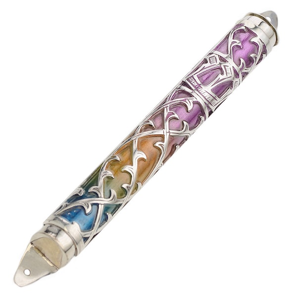 Mezuzah Case in Sterling Silver, Colorful Enamel Judaica Gifts, Jewish Home