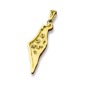 Israel Map with Star of David and Am Israel Chai Pendant in 14K Gold, Support Israel Necklace Charm
