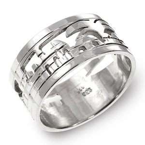 Jerusalem Ring in Sterling Silver, Cutout Jerusalem Skyline Ring, Jewish Ring, Israeli Ring, Jewish Silver Band, Handmade in Israel