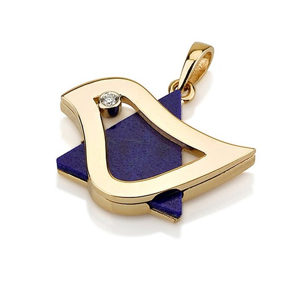 Pendentif Étoile De David En Or Blanc 18 Carats - Diamants Et Lapis Lazuli, Occasion Très Bon état