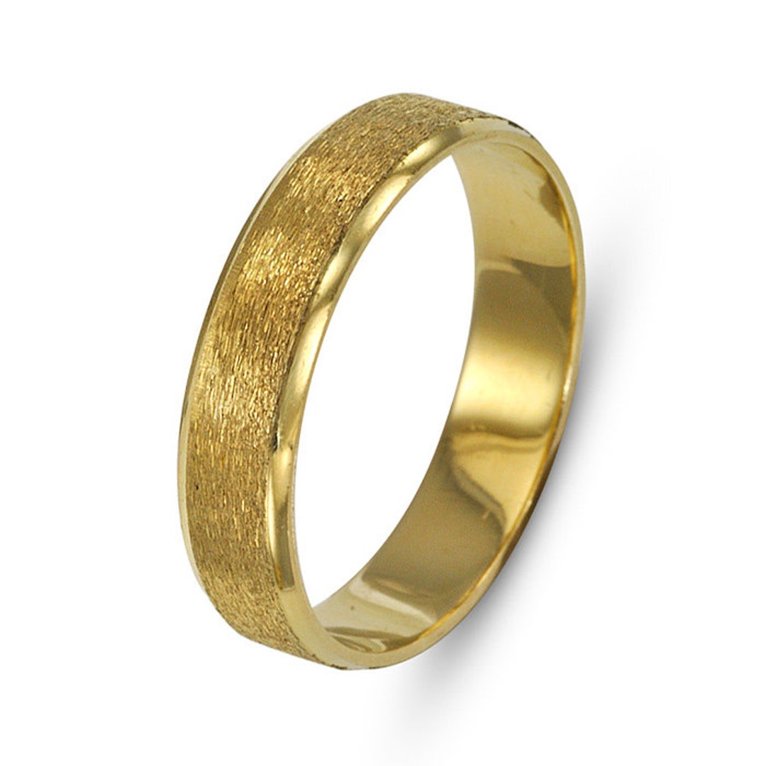 Brushed Gold Wedding Band Solid 14k Gold Wedding Ring Etsy