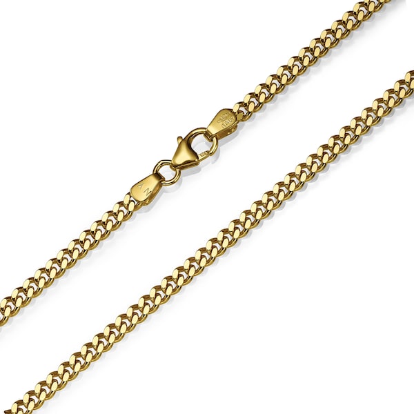 Cuban Chain 14K Gold 3 mm Thick Heavyweight, Solid Gold Panzer Chain Necklace from Israel, Chunky Gold Necklace for Men, All Gold Colors