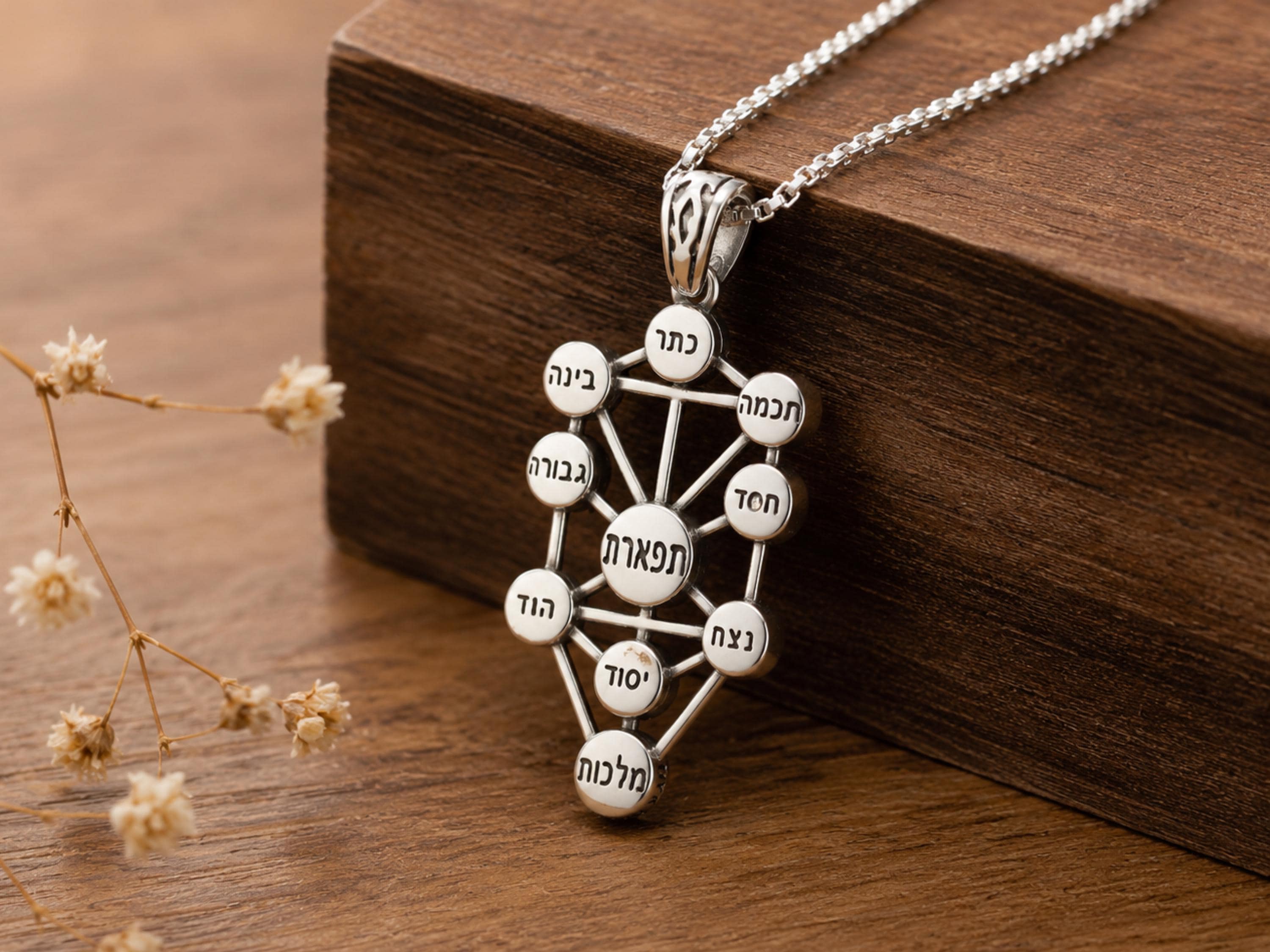 Sefirot Kabbalah Tree of Life Necklace in Sterling Silver, Ten 
