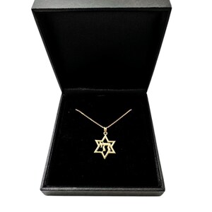 Fine 10k White Gold Star Of David With Chai Pendant Necklace - 20 Inch Judaica Charm - View #9
