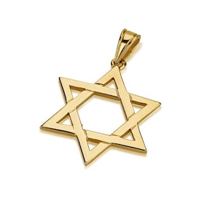 Large Gold Star of David Necklace, 14k Solid Gold Jewish Star Pendant, Interwoven Star Pendant, Classic Jewish Jewelry, Men's Pendant