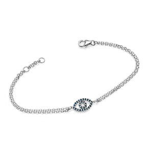 Evil Eye Armband, 14k Weißgold Saphir und Diamant Armband, Reversible Diamant und Saphir Schutztalisman, Jüdischer Schmuck