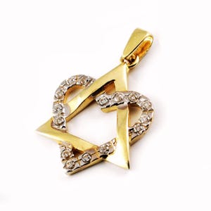 Star of David Heart Pendant in 14k Gold Cubic Zirconia, Heart Jewish Star Pendant, Love Pendant, Gift for Her, Jewish Magen David Charm