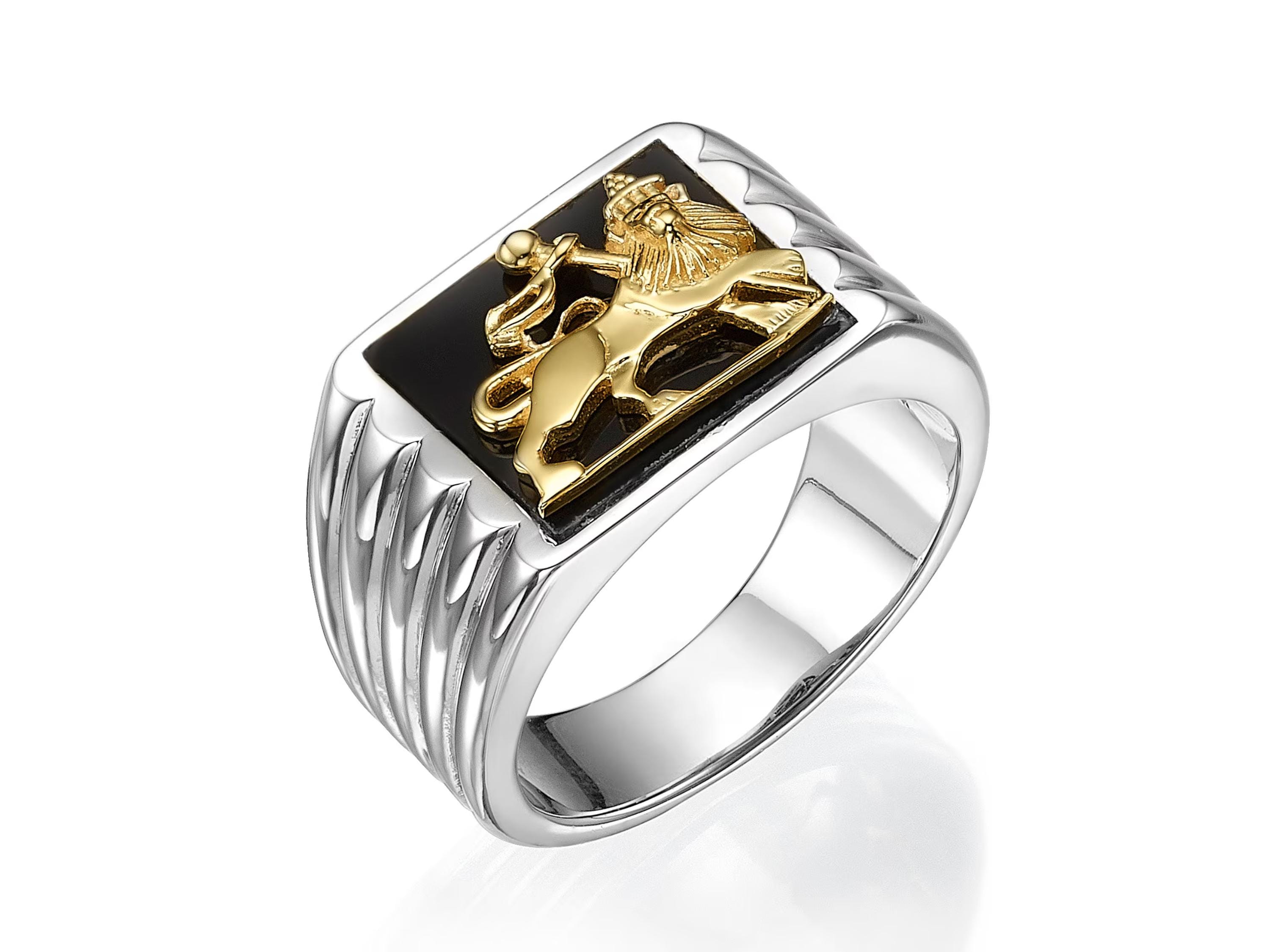 ユダのライオン メンズリング、スターリングシルバー＆14K