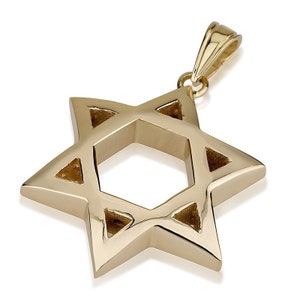 Domed Star of David Pendant in 14K Gold, Large Solid Gold Magen David Necklace, Curved Shiny Jewish Star Pendant, Handmade Israel Jewelry