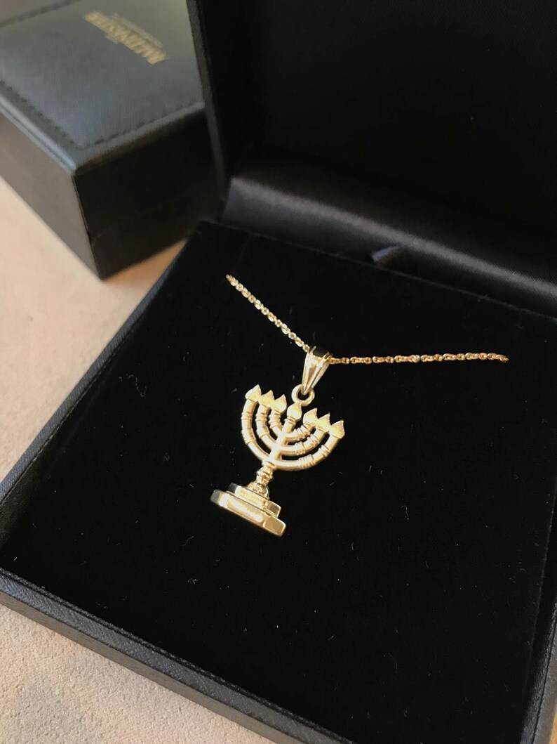 Gold Menorah Pendant Solid 14k Gold Menorah Necklace Pendant Etsy
