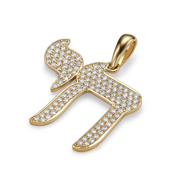 Diamond Chai 14K Gold Pendant 1.17 CT Diamonds Elegant Chai Hebrew Hai Necklace Charm Jewish Jewelry Handmade in Israel Israel Will Live Etsy UK