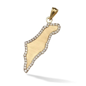 14K Gold Diamond Israel Map Pendant with &quot;Am Israel Chai&quot; Engraving | Jewish Heritage Fine Gold Israel Jewelry | Jewish Faith Jewelry