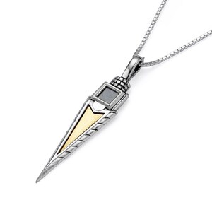 Sword Pendant with Hebrew Nano Bible Necklace in Sterling Silver and Gold, Israeli Sword Pendant with Microfilm, Jewish Jewelry from Israel